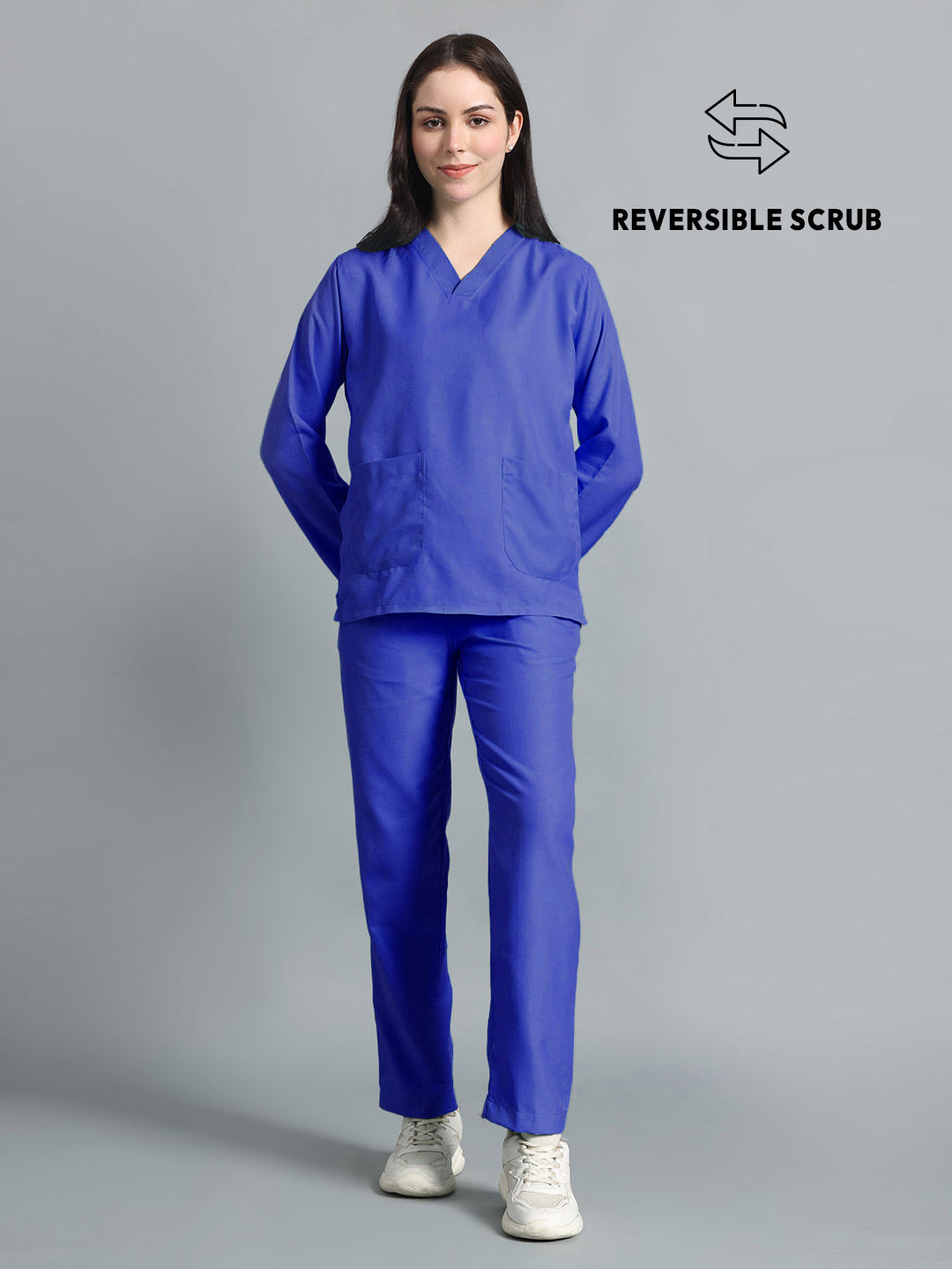 Royal Blue Reversible Full Sleeve Medical Scrubs - Female