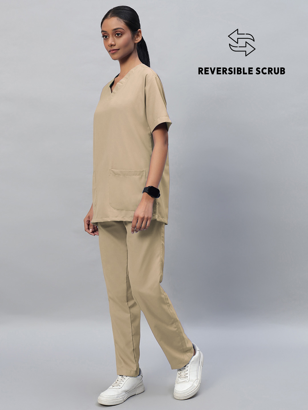 Natural Matte Reversible Half Sleeve Medical Scrubs - Female