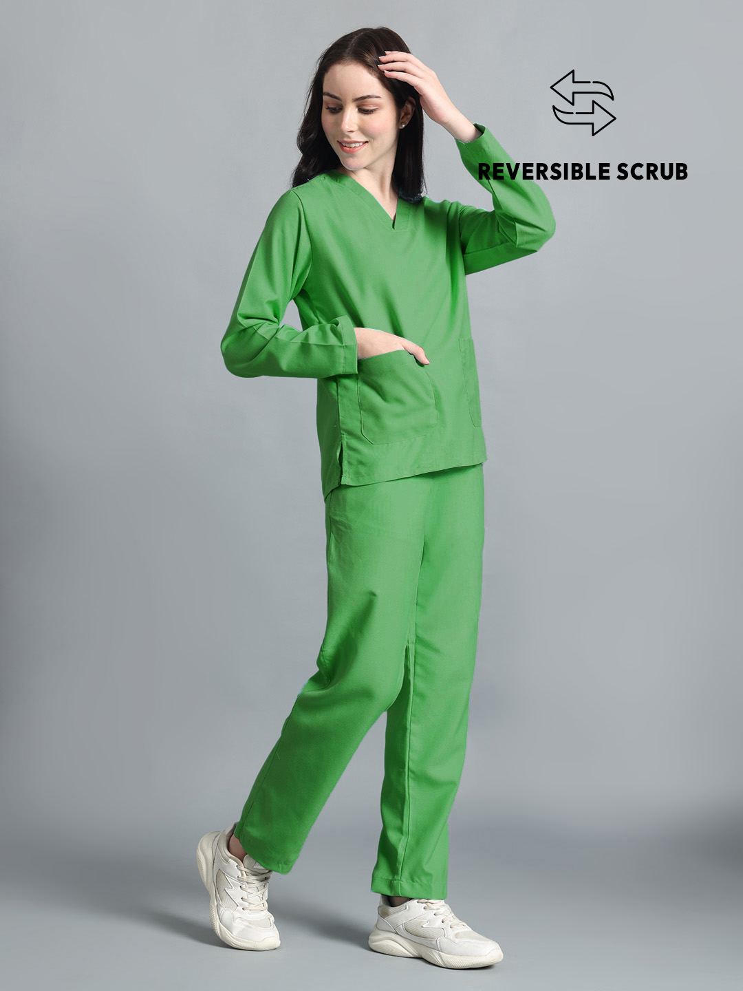 Spinach Green Reversible Full Sleeve Medical Scrubs - Female