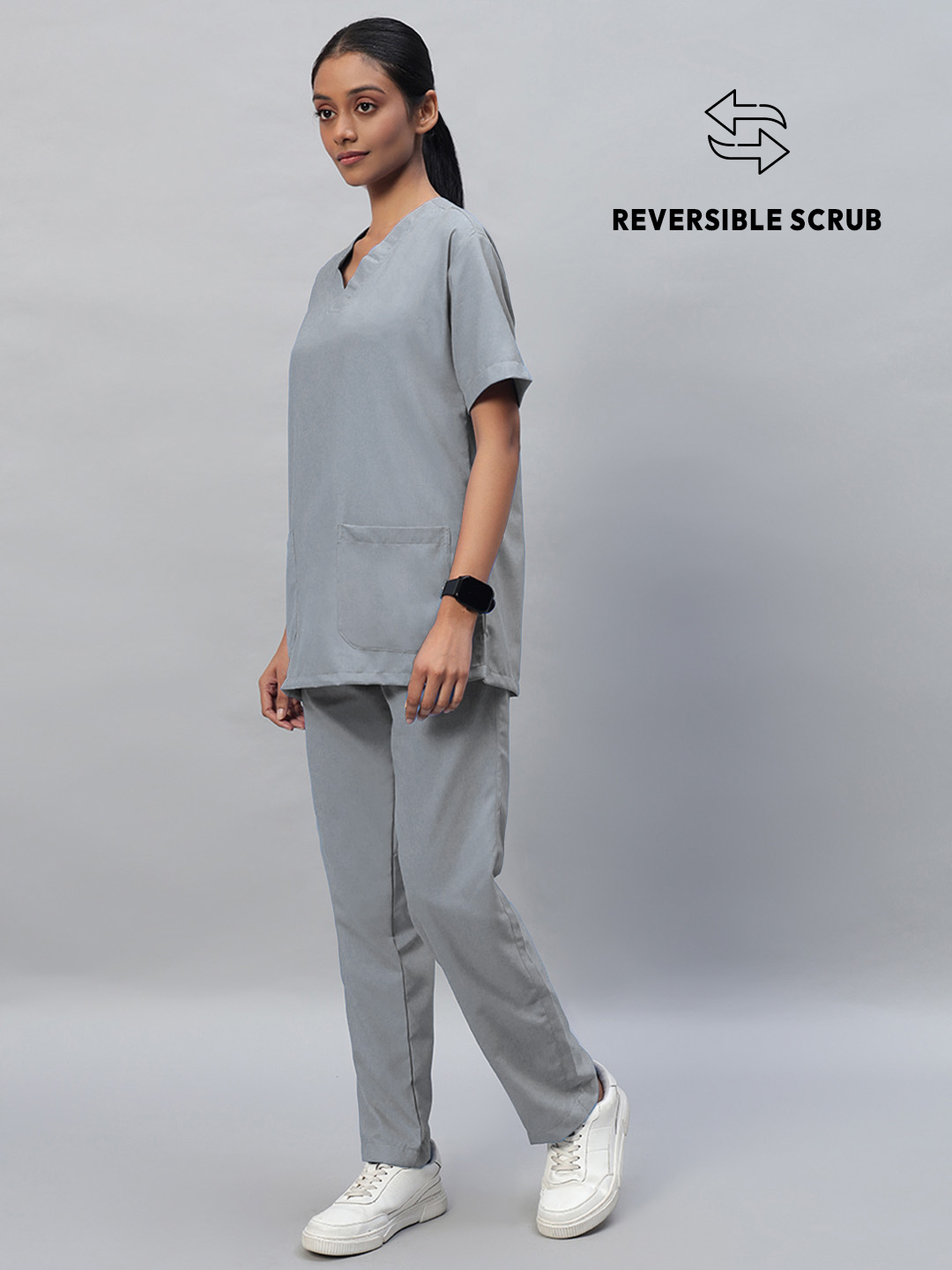 Grey Reversible Half Sleeve Medical Scrubs - Female