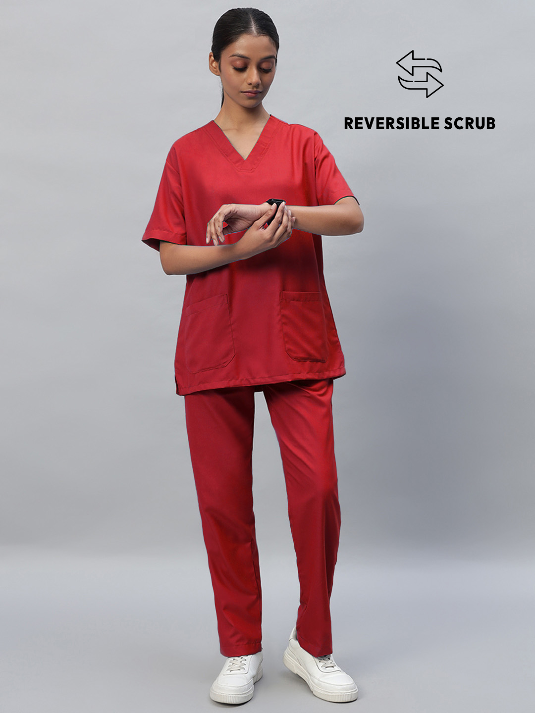 Red Reversible Half Sleeve Medical Scrubs - Female