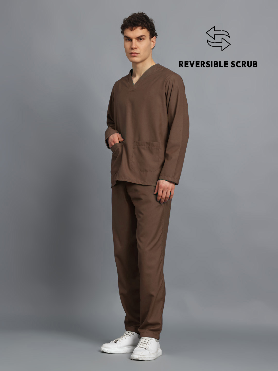 Brown Reversible Full Sleeve Medical Scrubs - Male