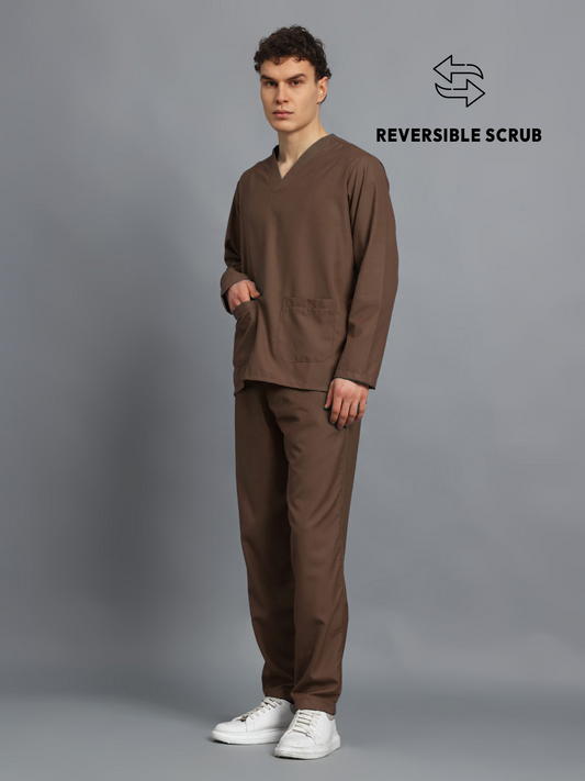 Brown Reversible Full Sleeve Medical Scrubs - Male