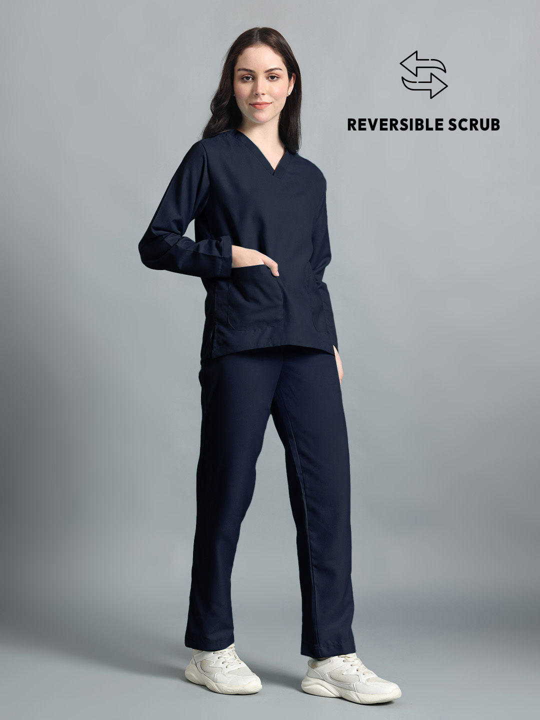 Blue Black Reversible Full Sleeve Medical Scrubs - Female