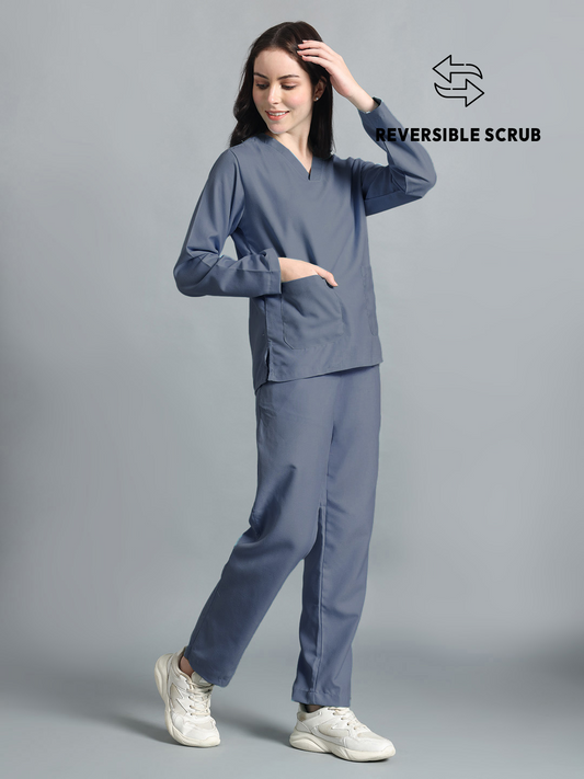 Dark Grey Reversible Full Sleeve Medical Scrubs - Female