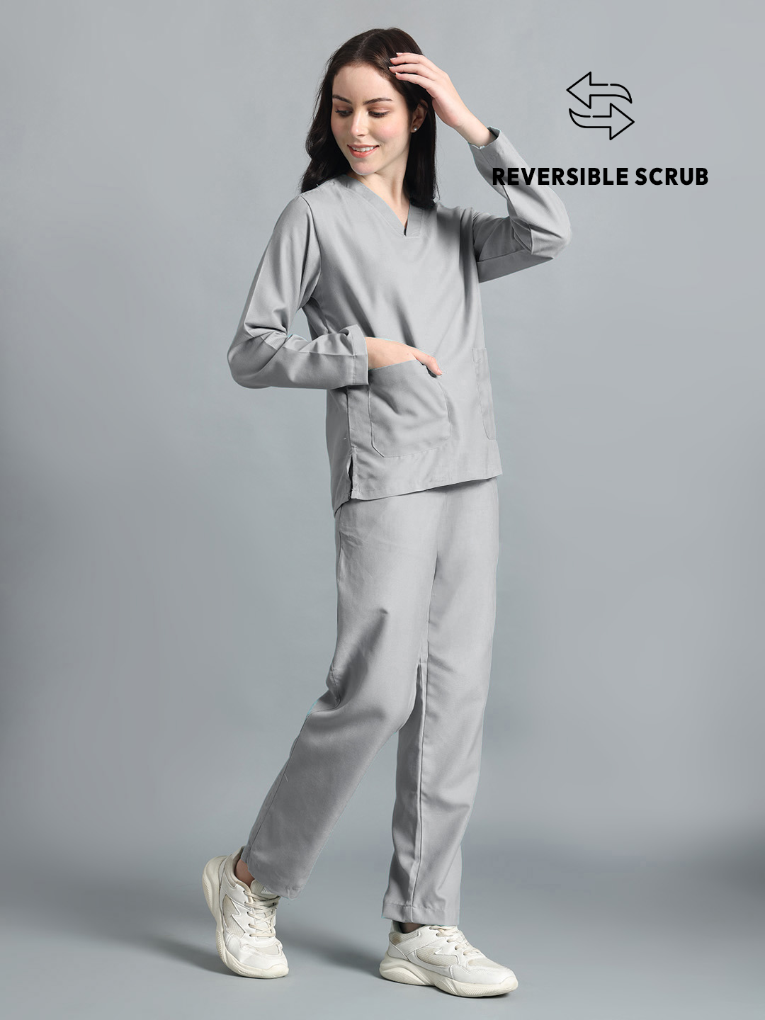 Grey Reversible Full Sleeve Medical Scrubs - Female