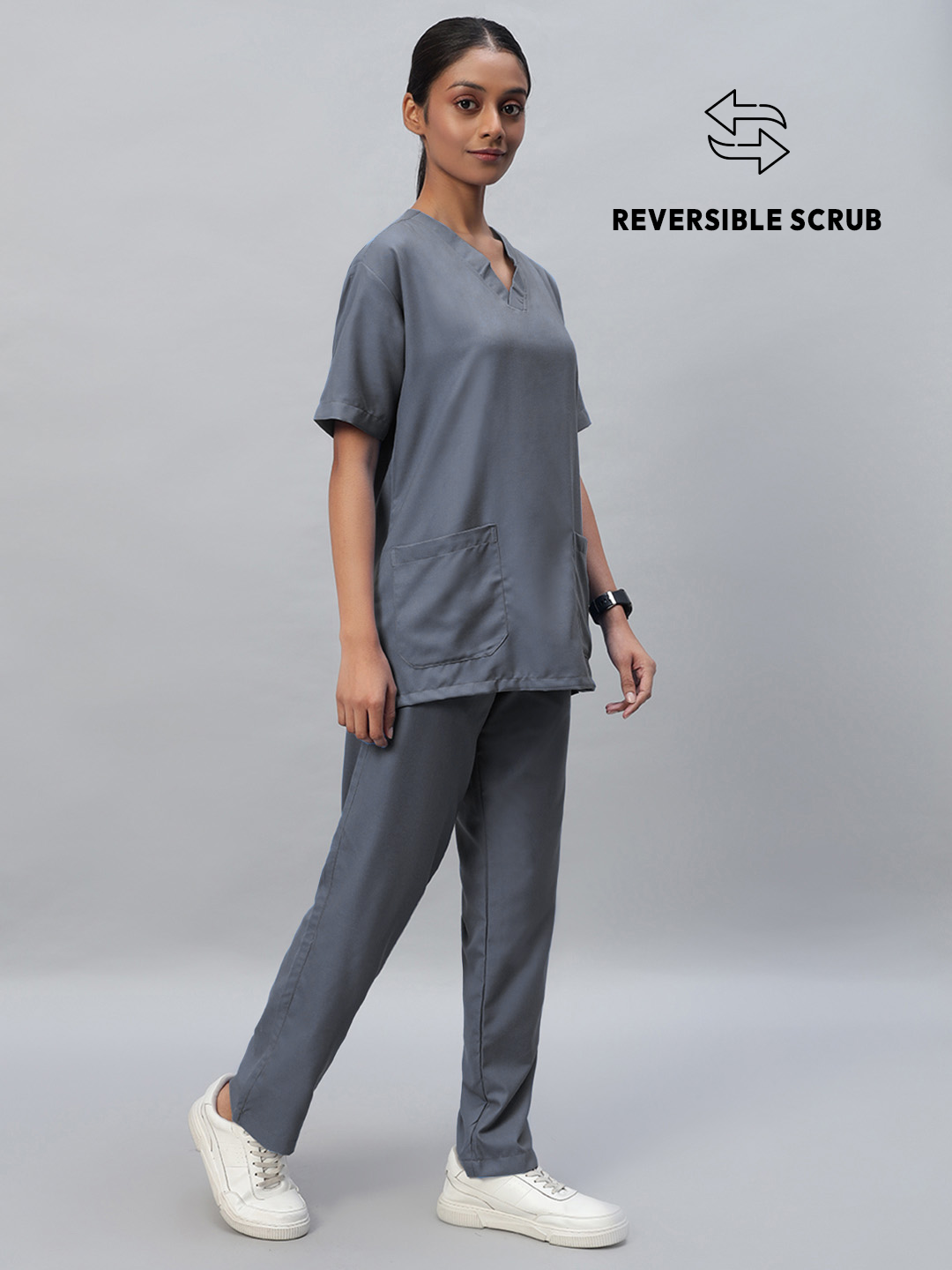 Dark Grey Reversible Half Sleeve Medical Scrubs - Female