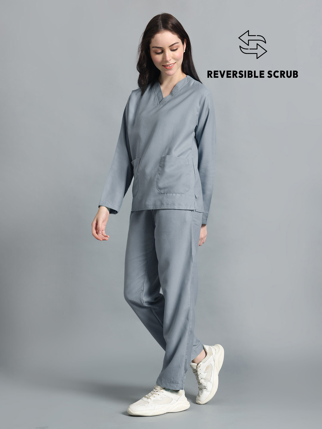 Light Grey Reversible Full Sleeve Medical Scrubs - Female