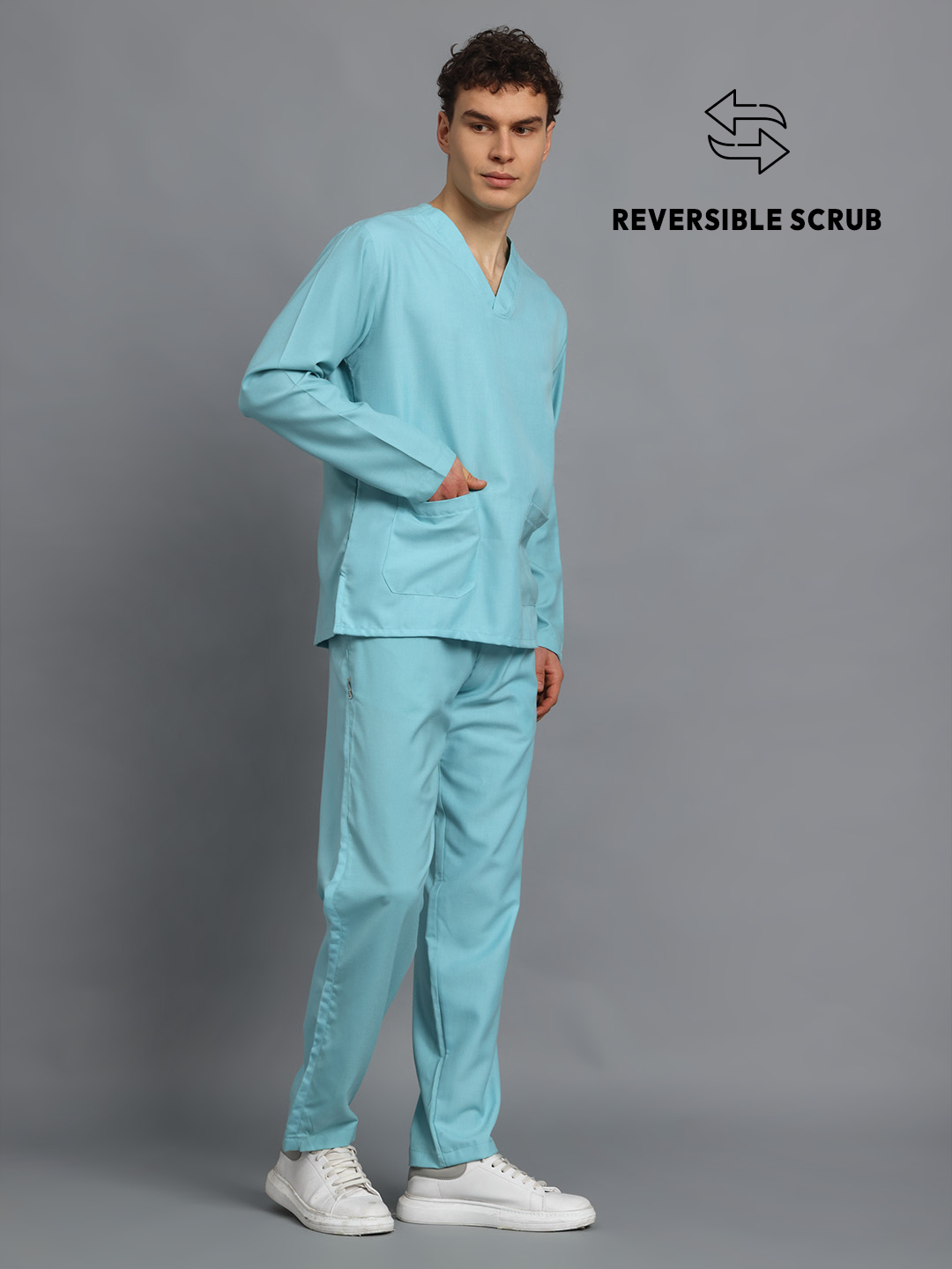 Sea Green Reversible Full Sleeve Medical Scrubs - Male