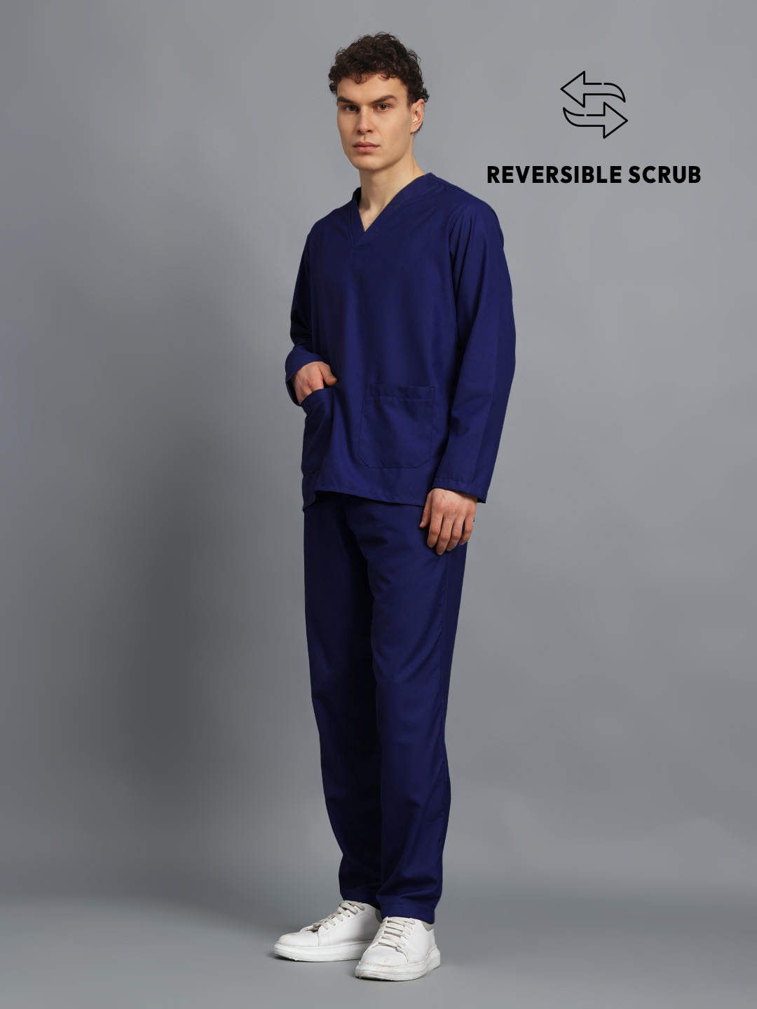 Navy Blue Reversible Full Sleeve Medical Scrubs - Male