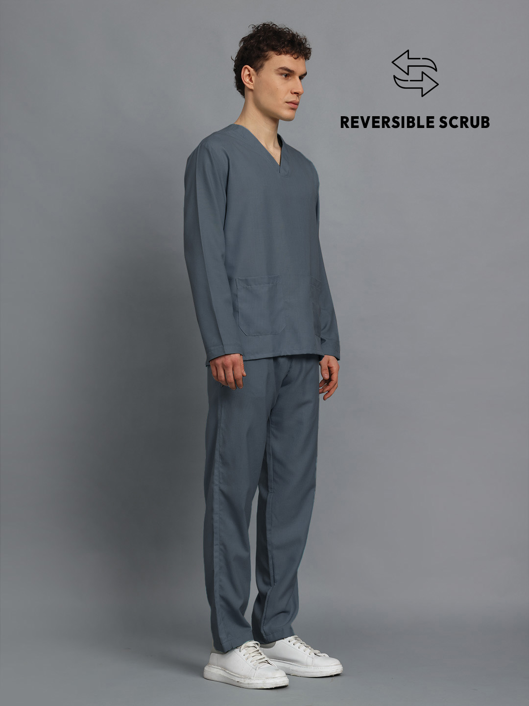 Dark Grey Reversible Full Sleeve Medical Scrubs - Male