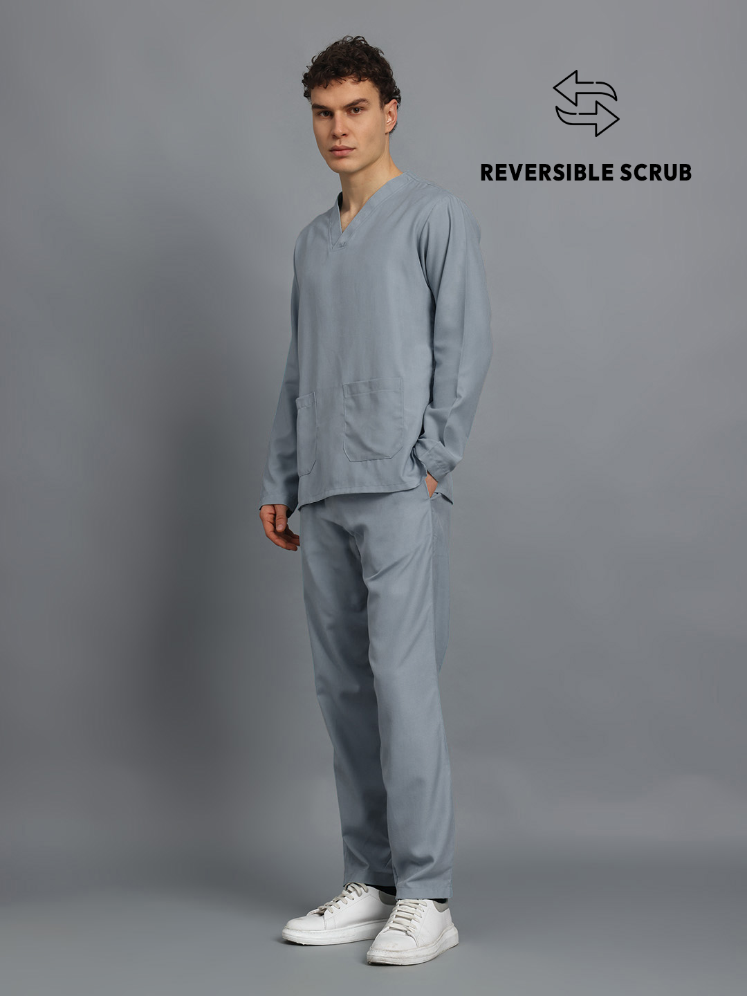 Grey Reversible Full Sleeve Medical Scrubs - Male