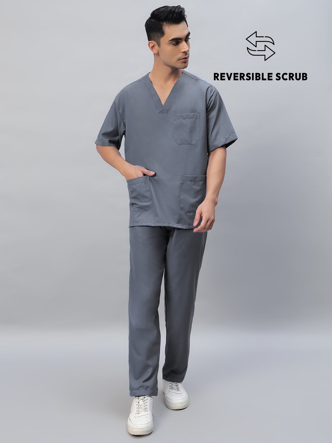 Dark Grey Reversible Half Sleeve Medical Scrubs - Male