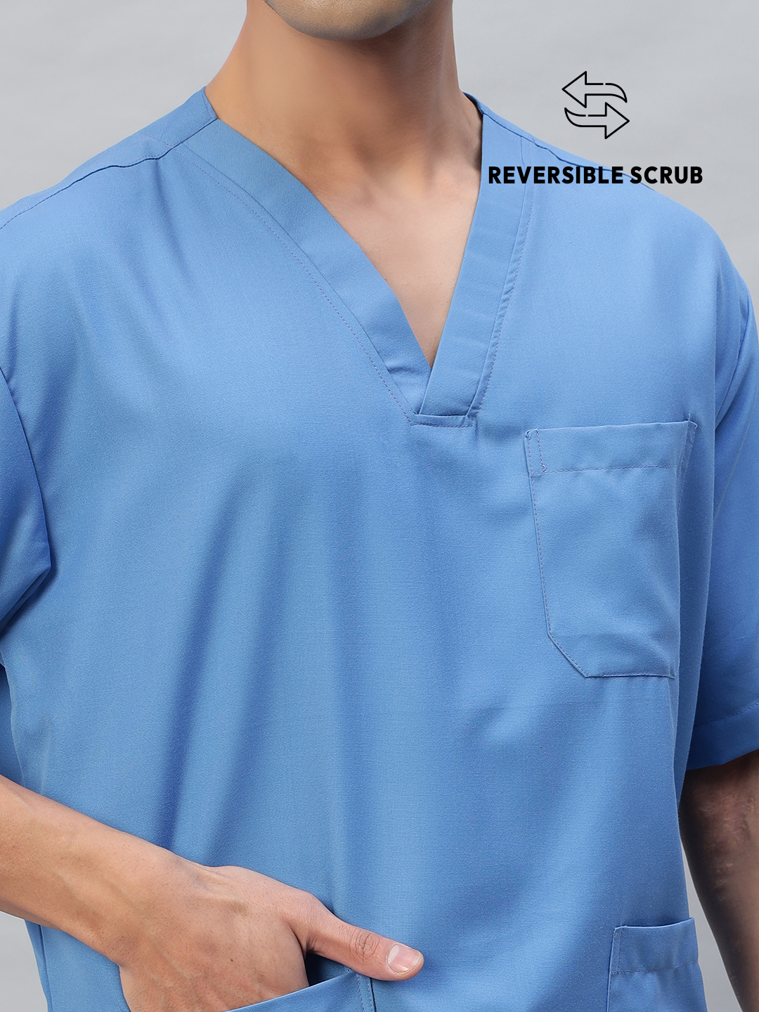 Sky Blue Reversible Half Sleeve Medical Scrubs - Male