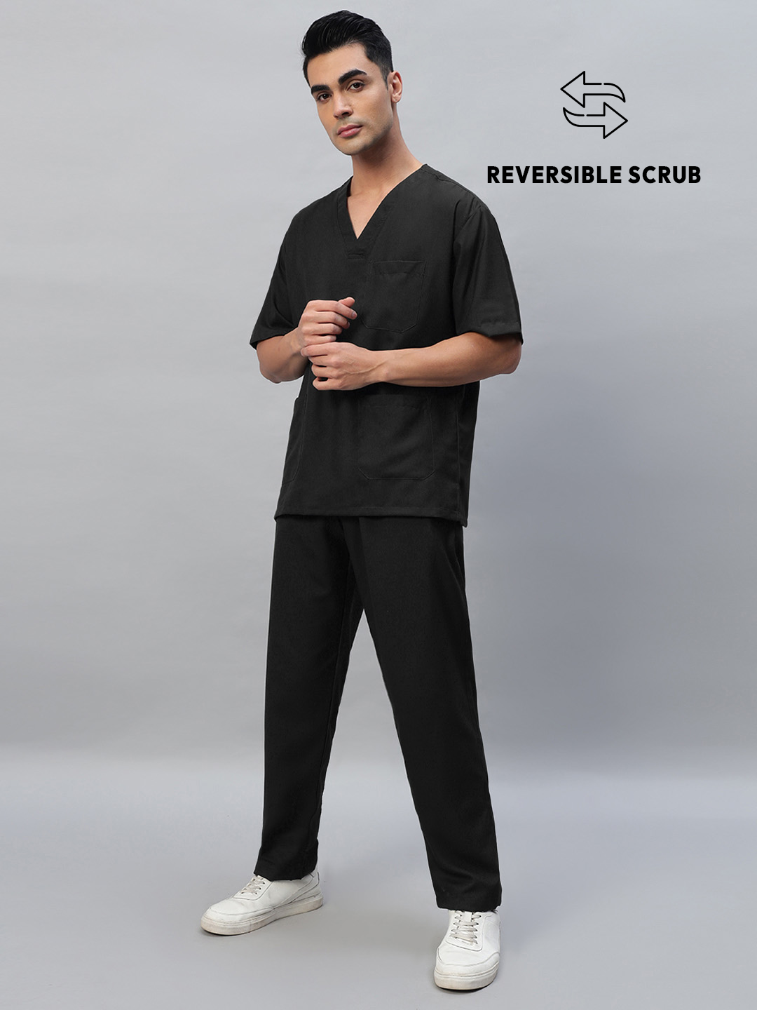 Black Reversible Half Sleeve Medical Scrubs - Male