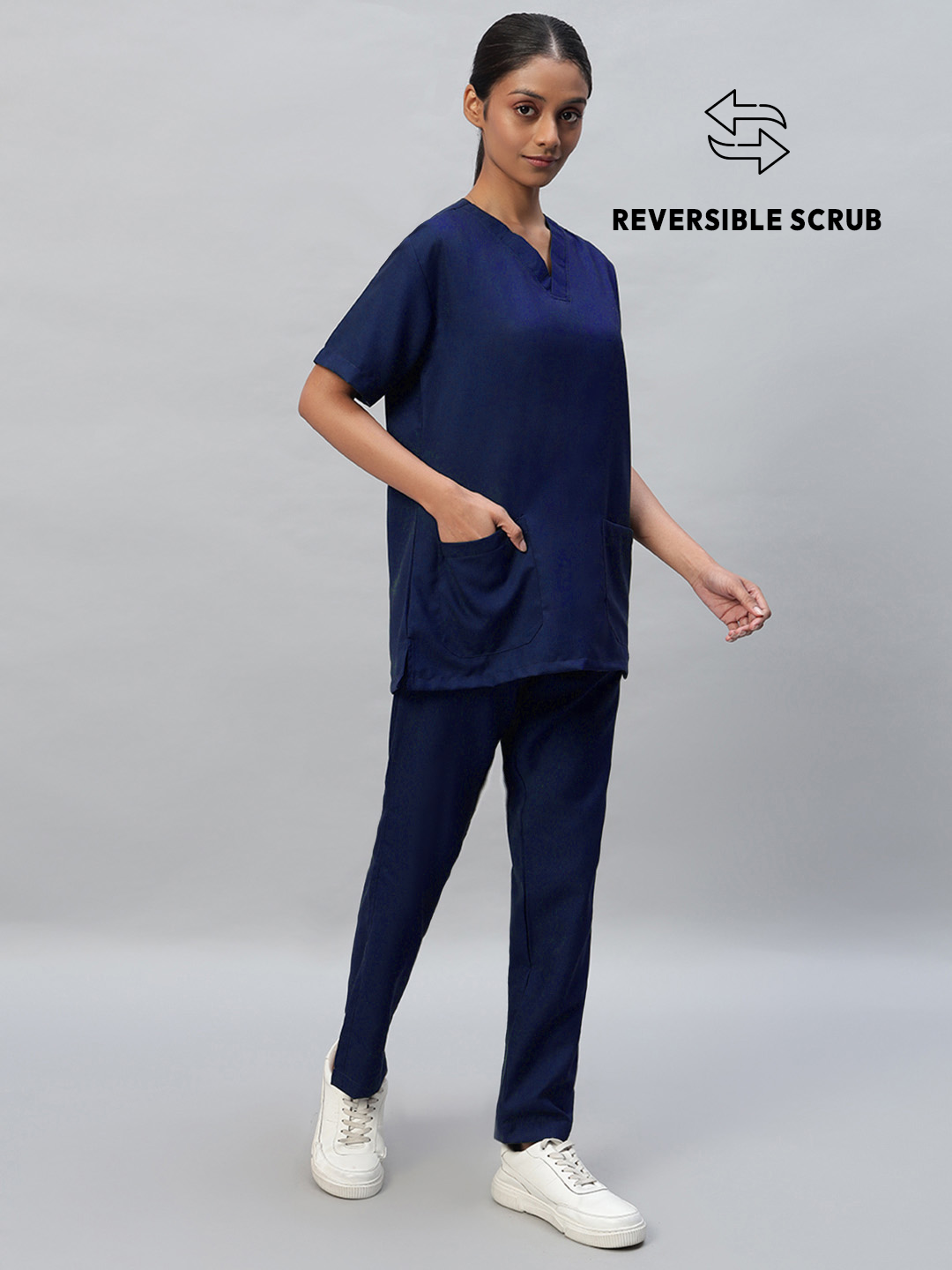 Navy Blue Reversible Half Sleeve Medical Scrubs - Female