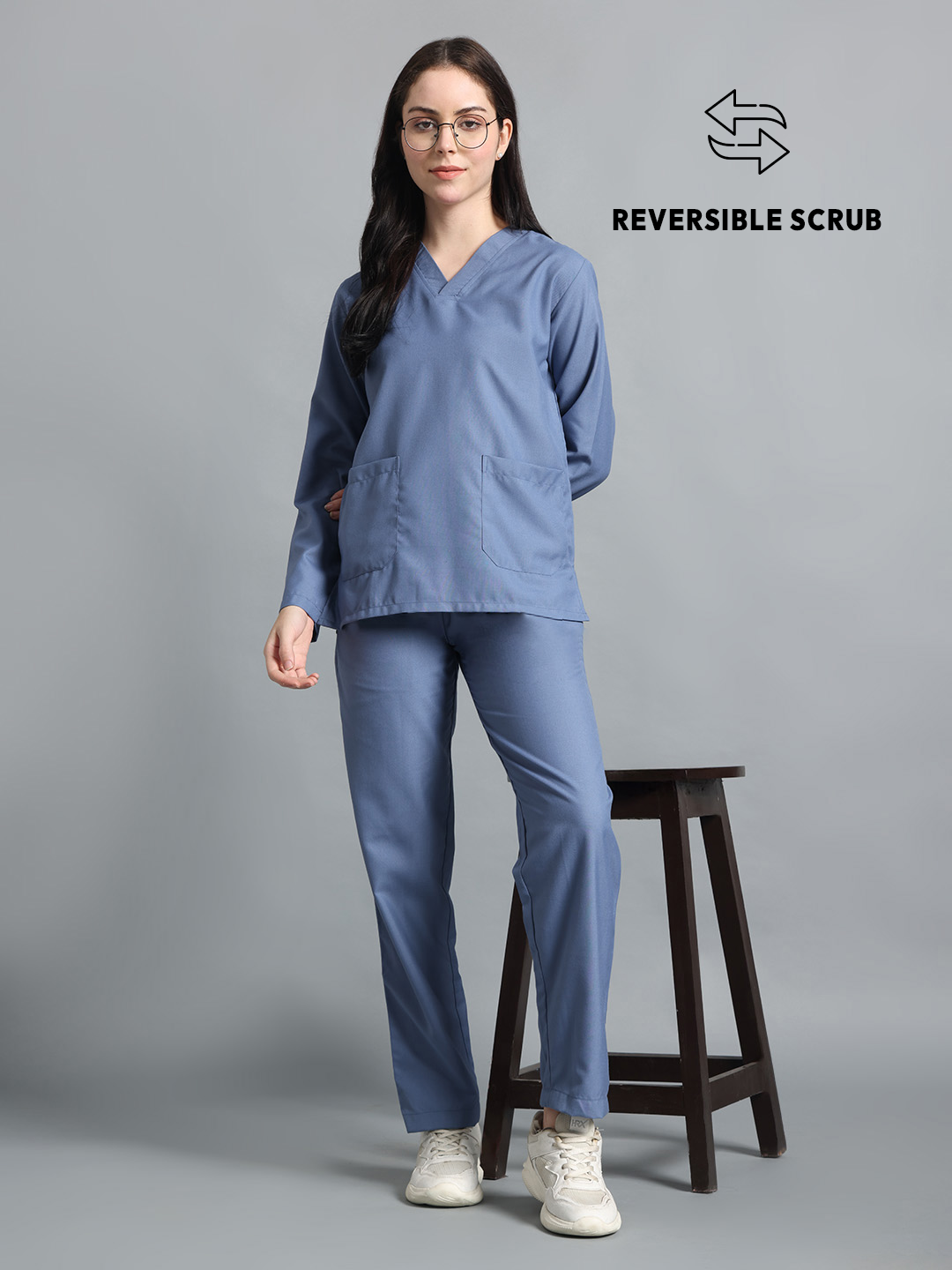 Teal Reversible Full Sleeve Medical Scrubs - Female