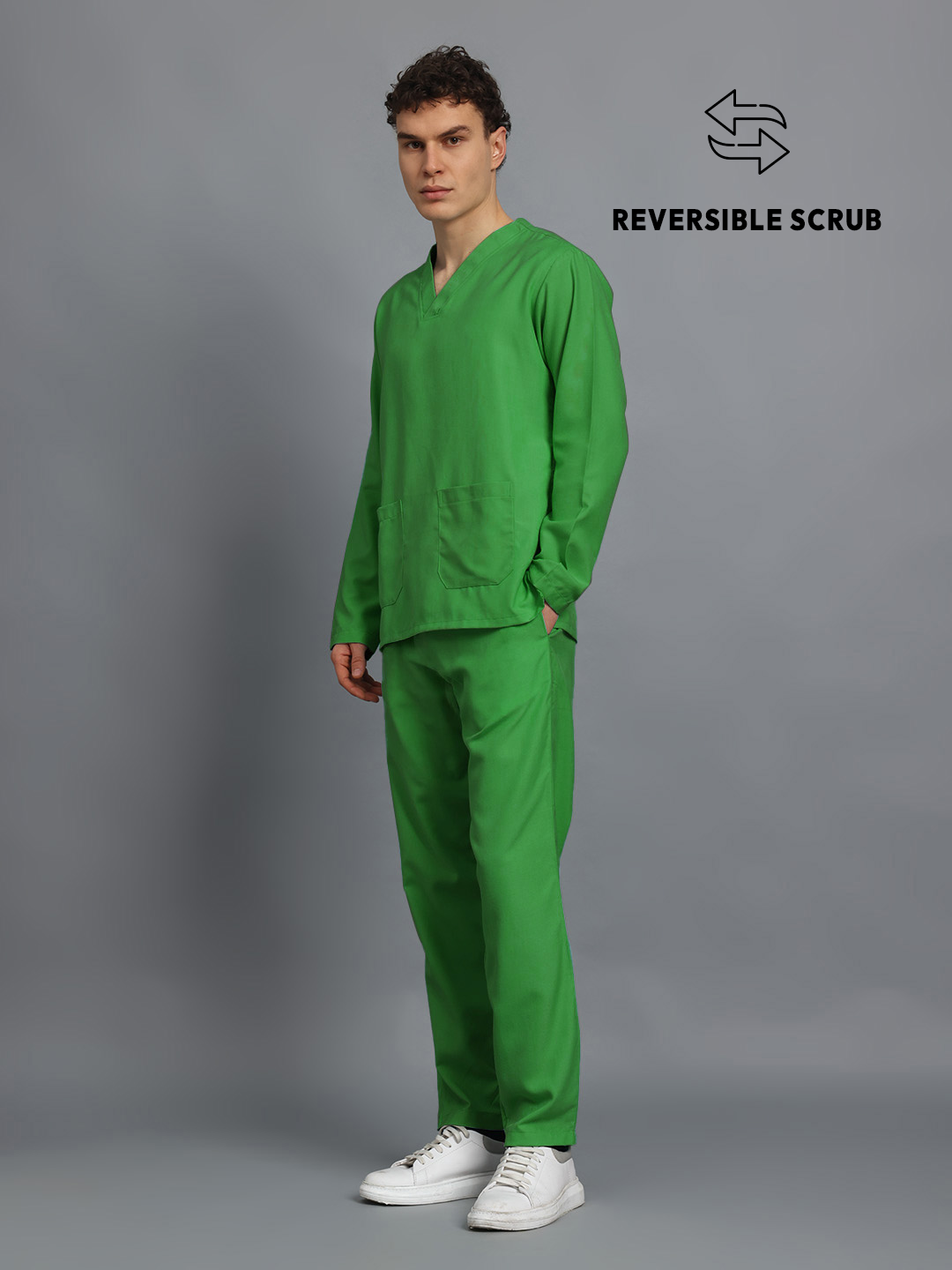 Spinach Green Reversible Full Sleeve Medical Scrubs - Male