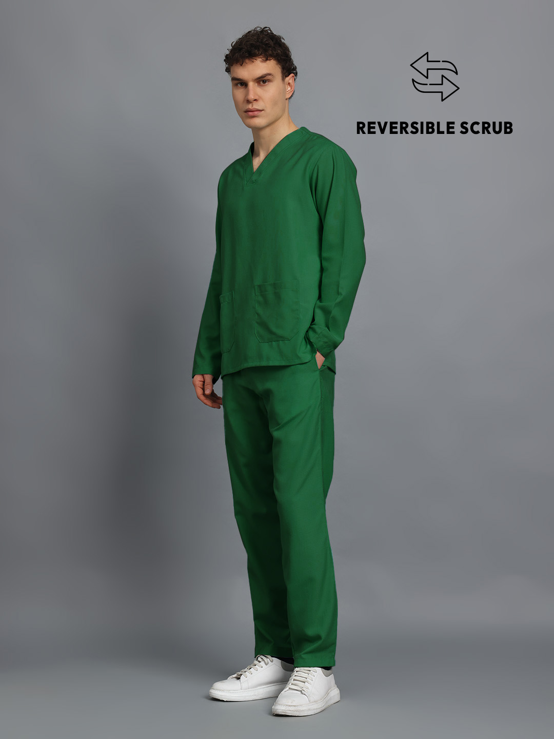 Spinach Green Reversible Full Sleeve Medical Scrubs - Male