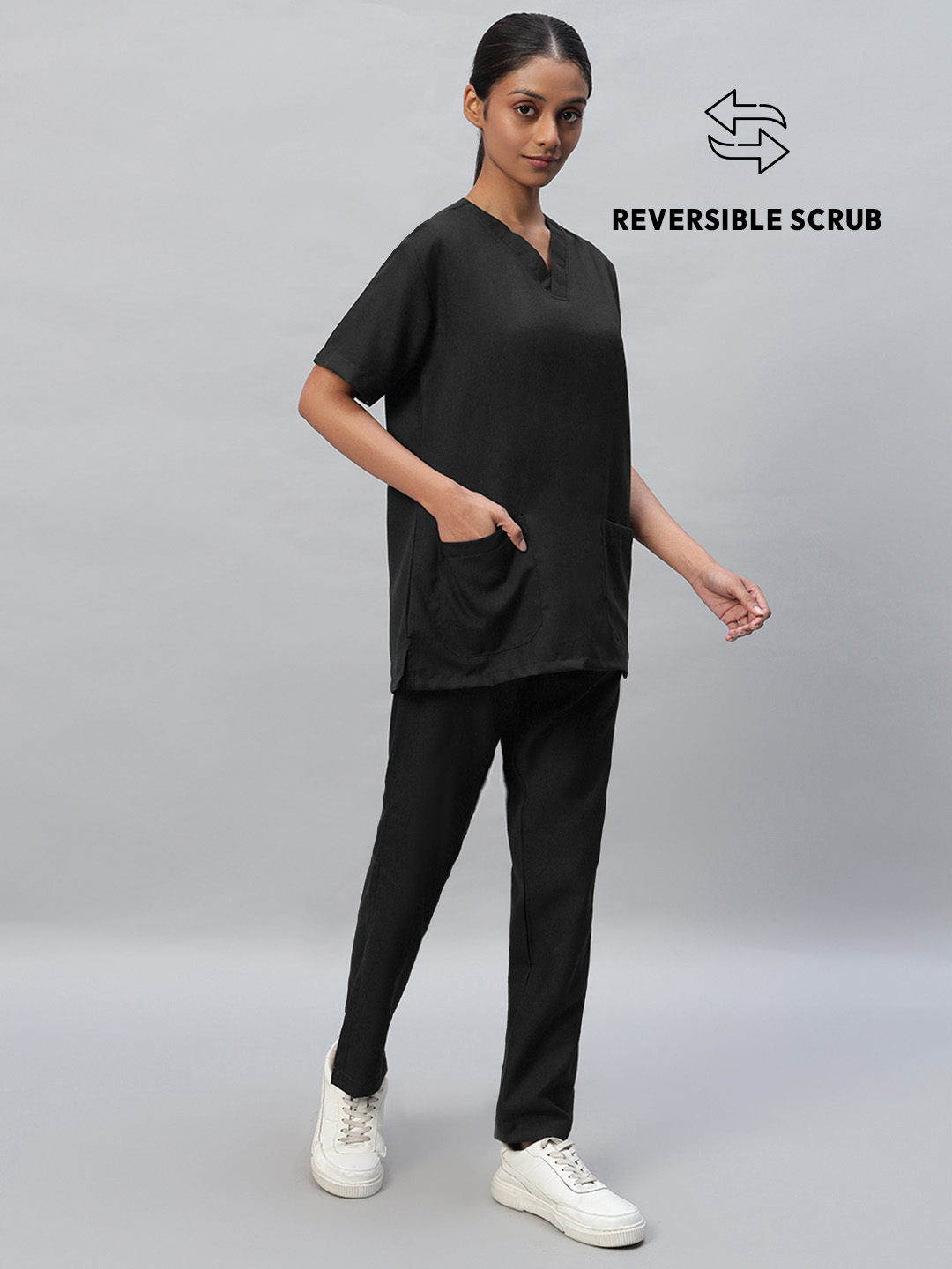 Black Reversible Half Sleeve Medical Scrubs - Female