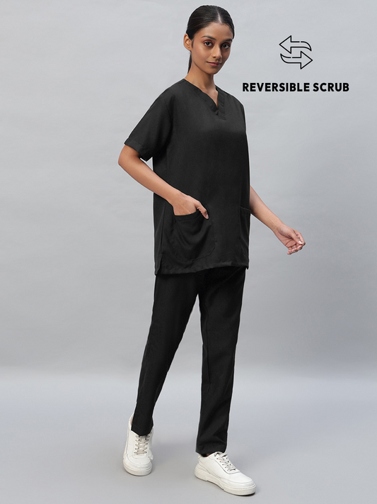 Black Reversible Half Sleeve Medical Scrubs - Female