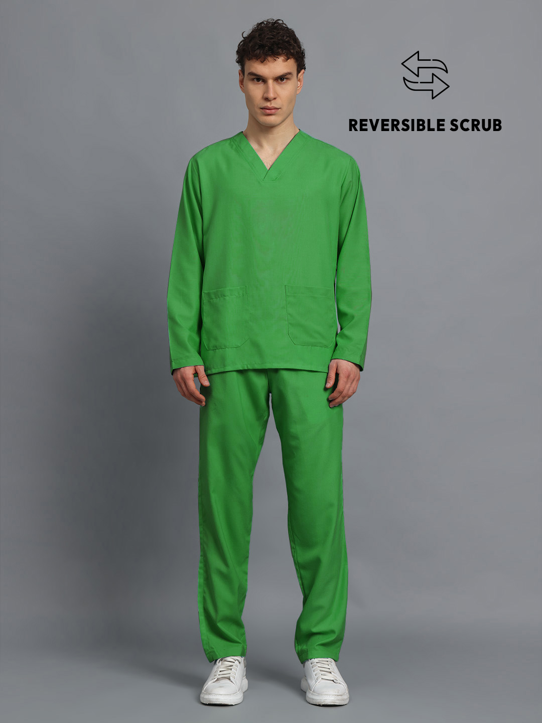 Spinach Green Reversible Full Sleeve Medical Scrubs - Male