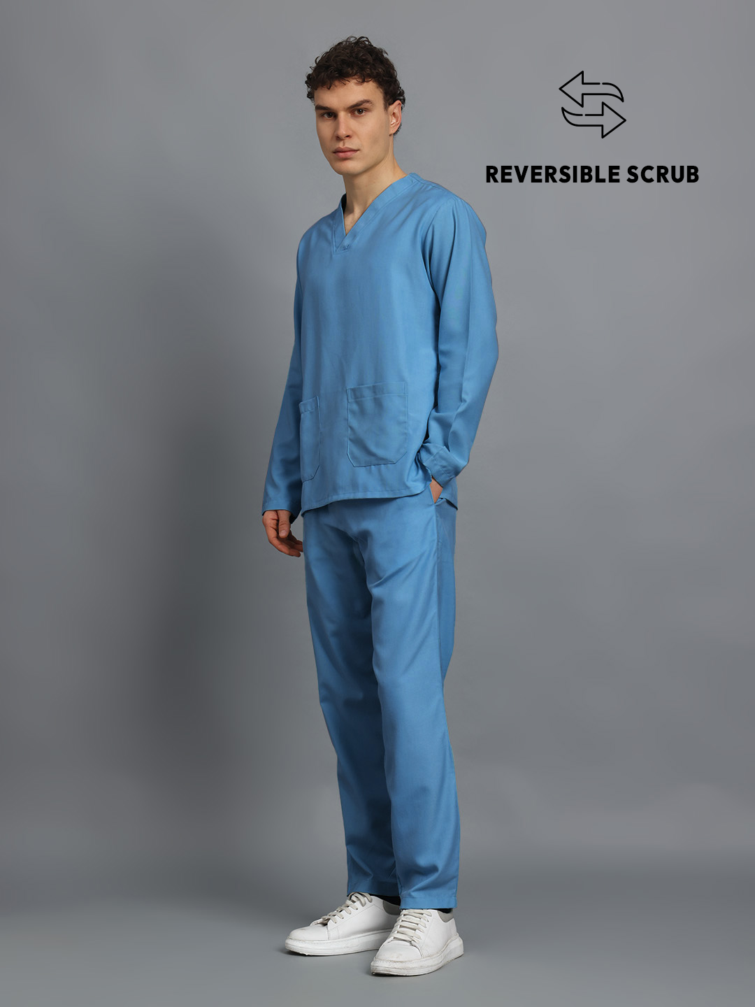 Sky Blue Reversible Full Sleeve Medical Scrubs - Male