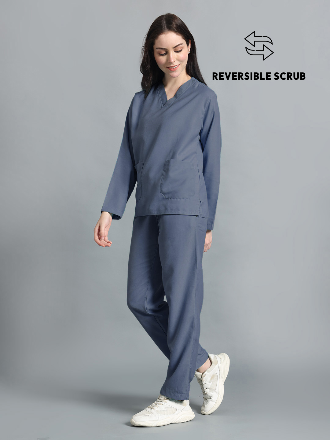 Dark Grey Reversible Full Sleeve Medical Scrubs - Female