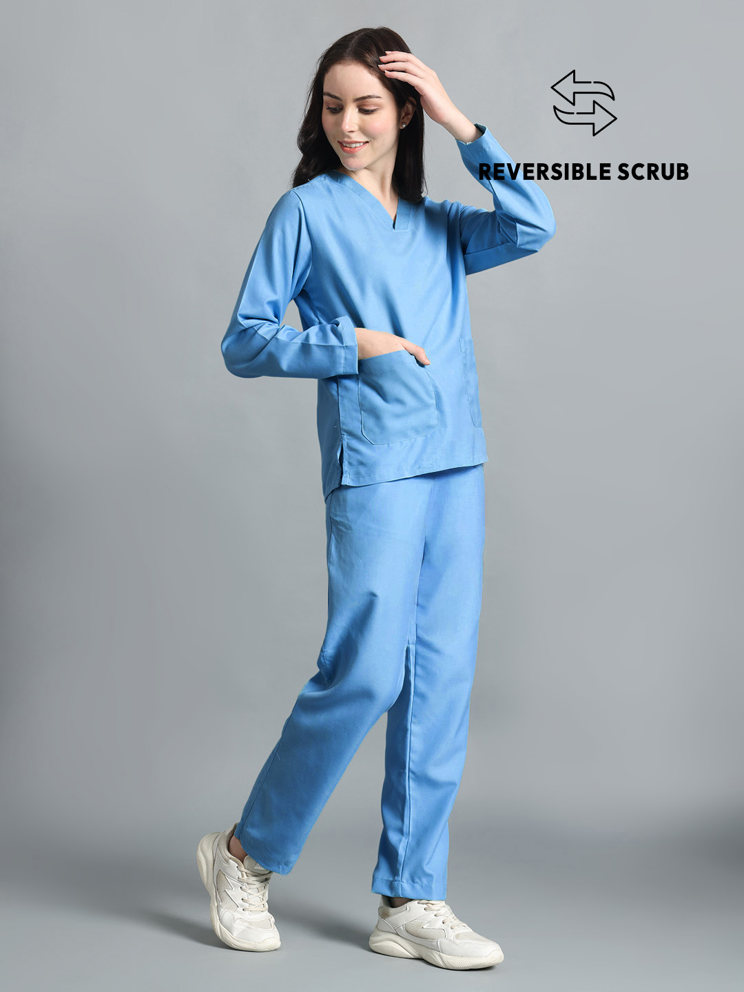 Sky Blue Reversible Full Sleeve Medical Scrubs - Female