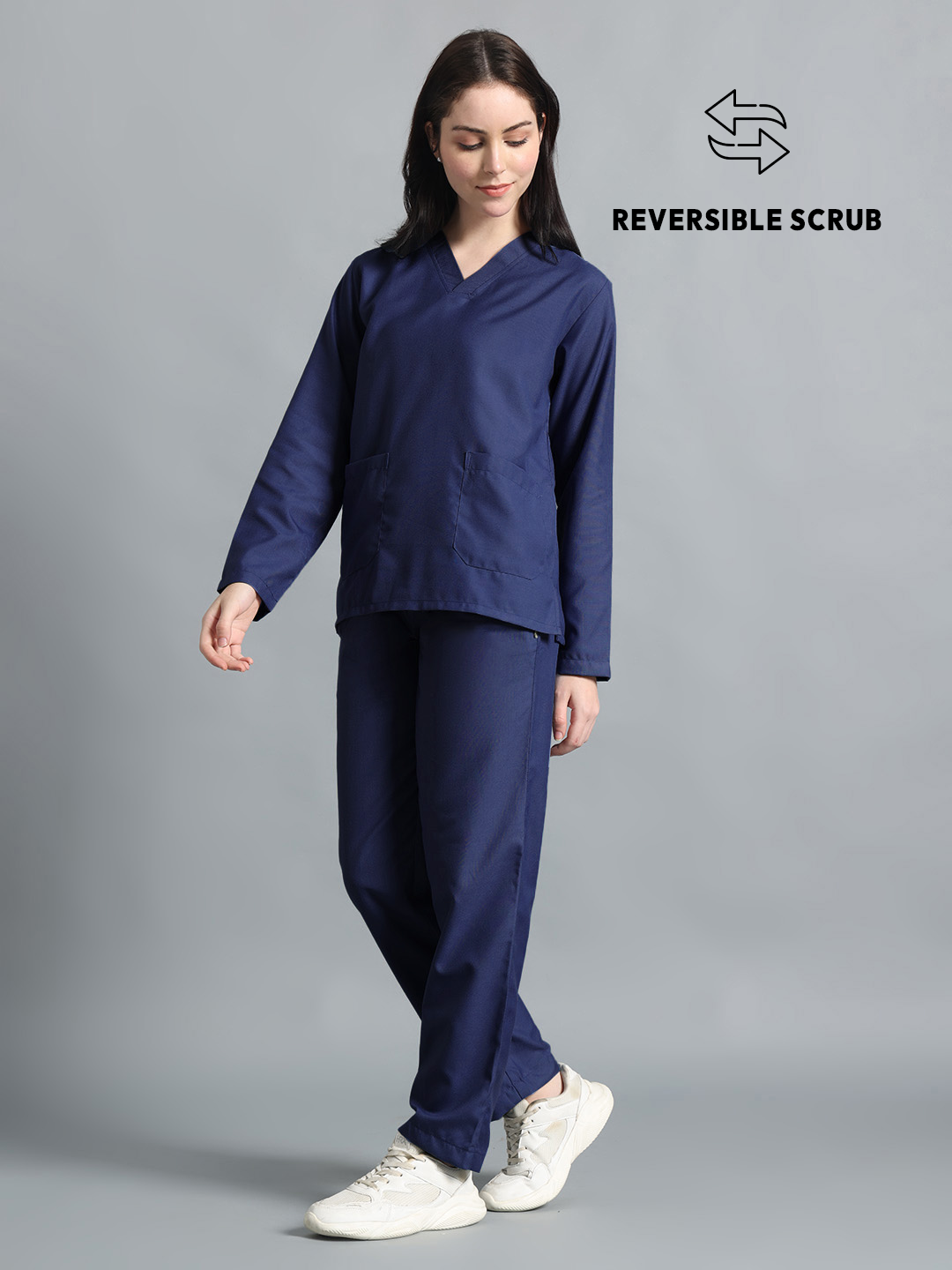 Navy Blue Reversible Full Sleeve Medical Scrubs - Female