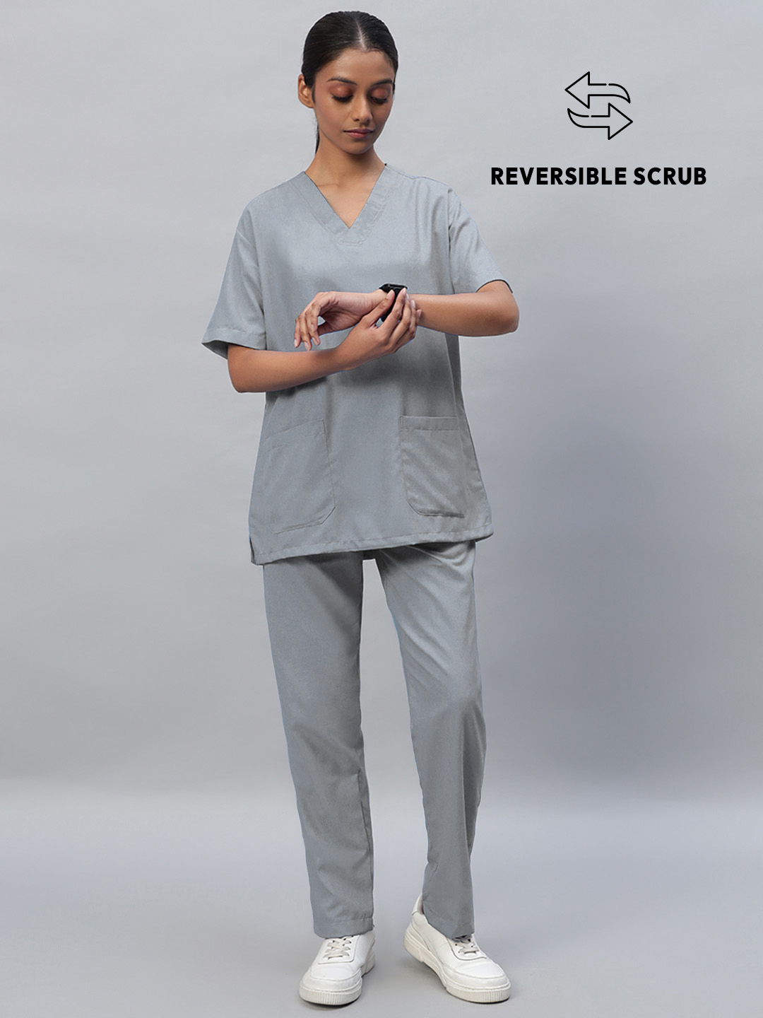 Grey Reversible Half Sleeve Medical Scrubs - Female