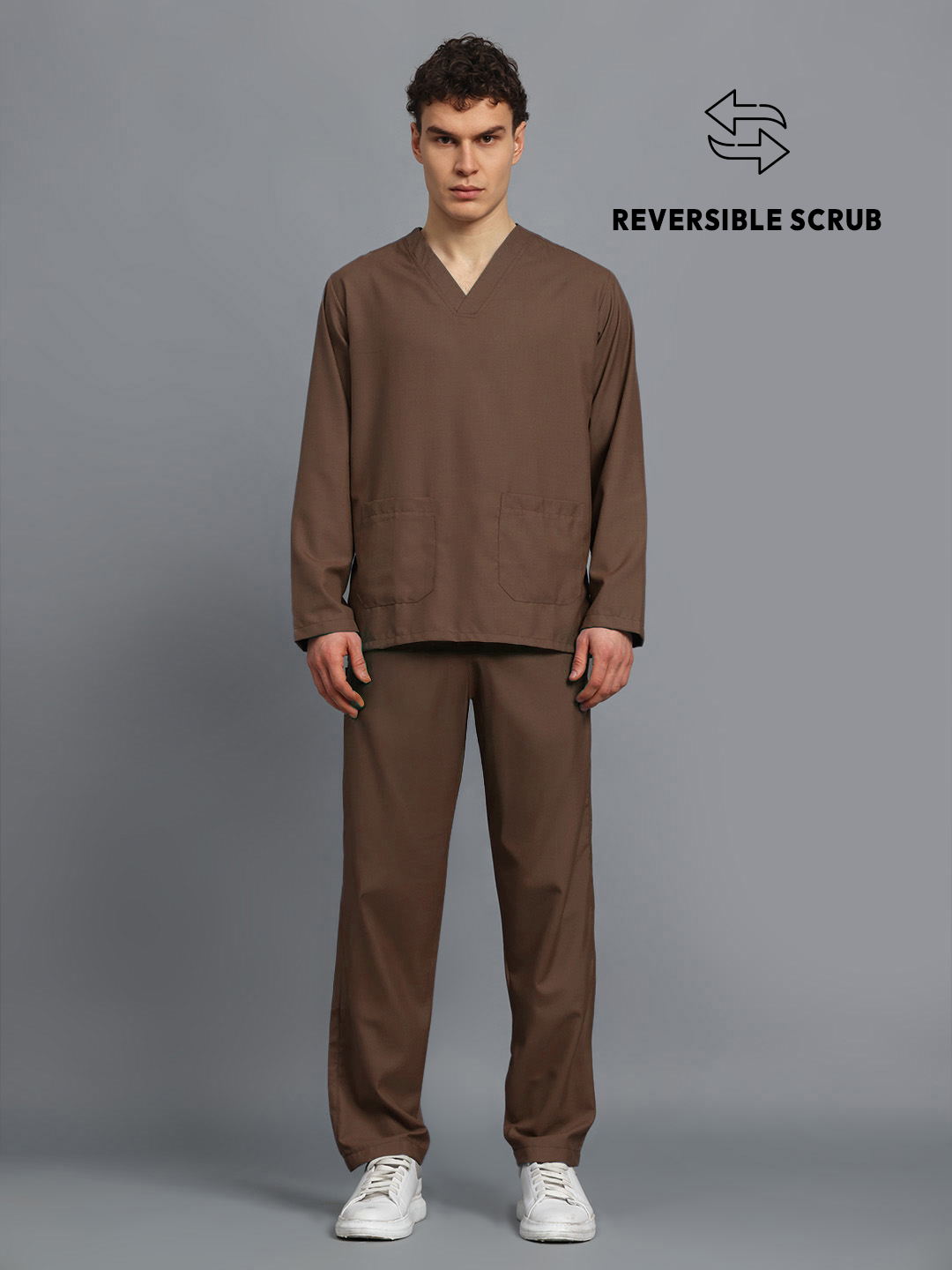 Brown Reversible Full Sleeve Medical Scrubs - Male