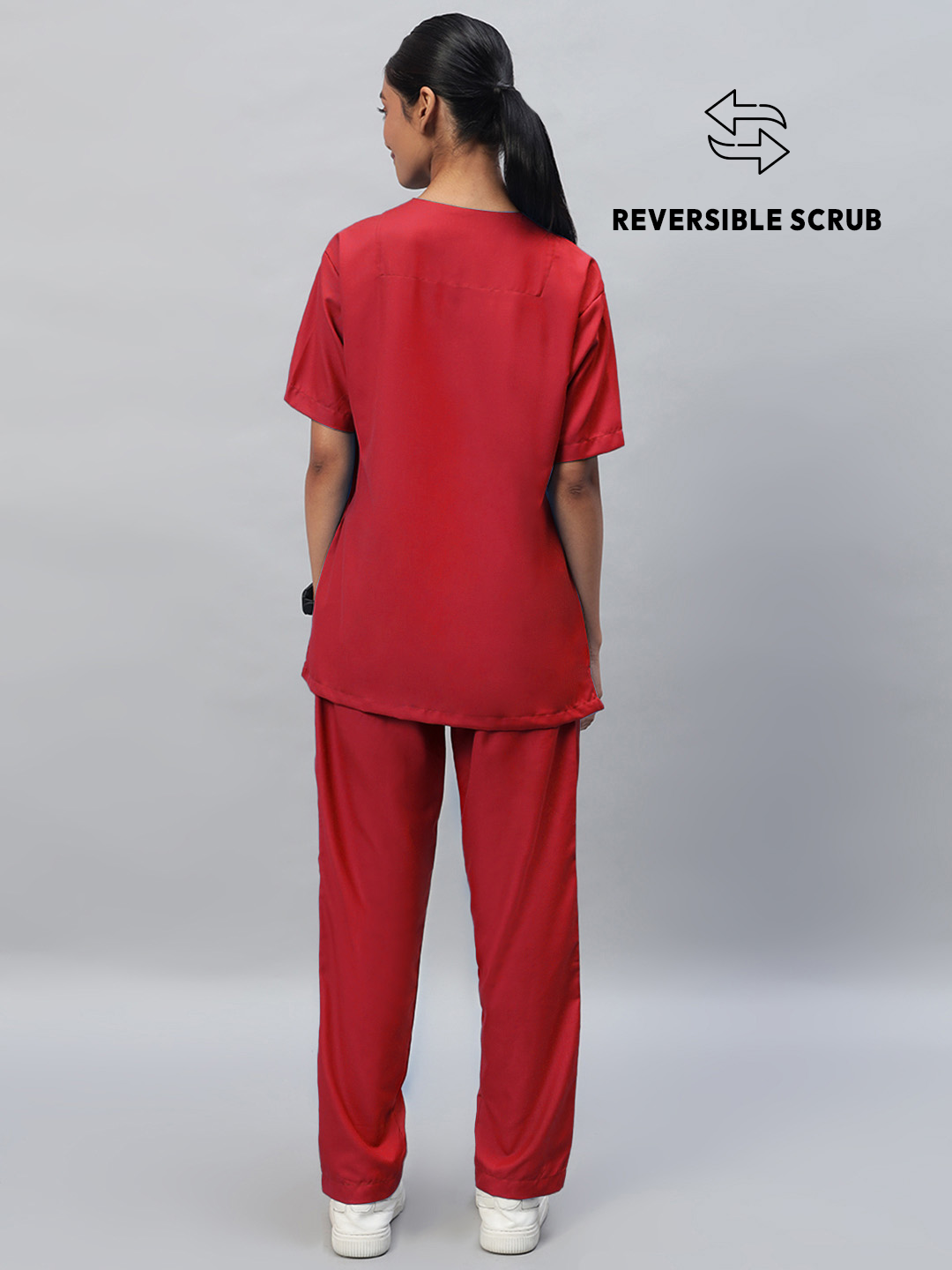 Red Reversible Half Sleeve Medical Scrubs - Female