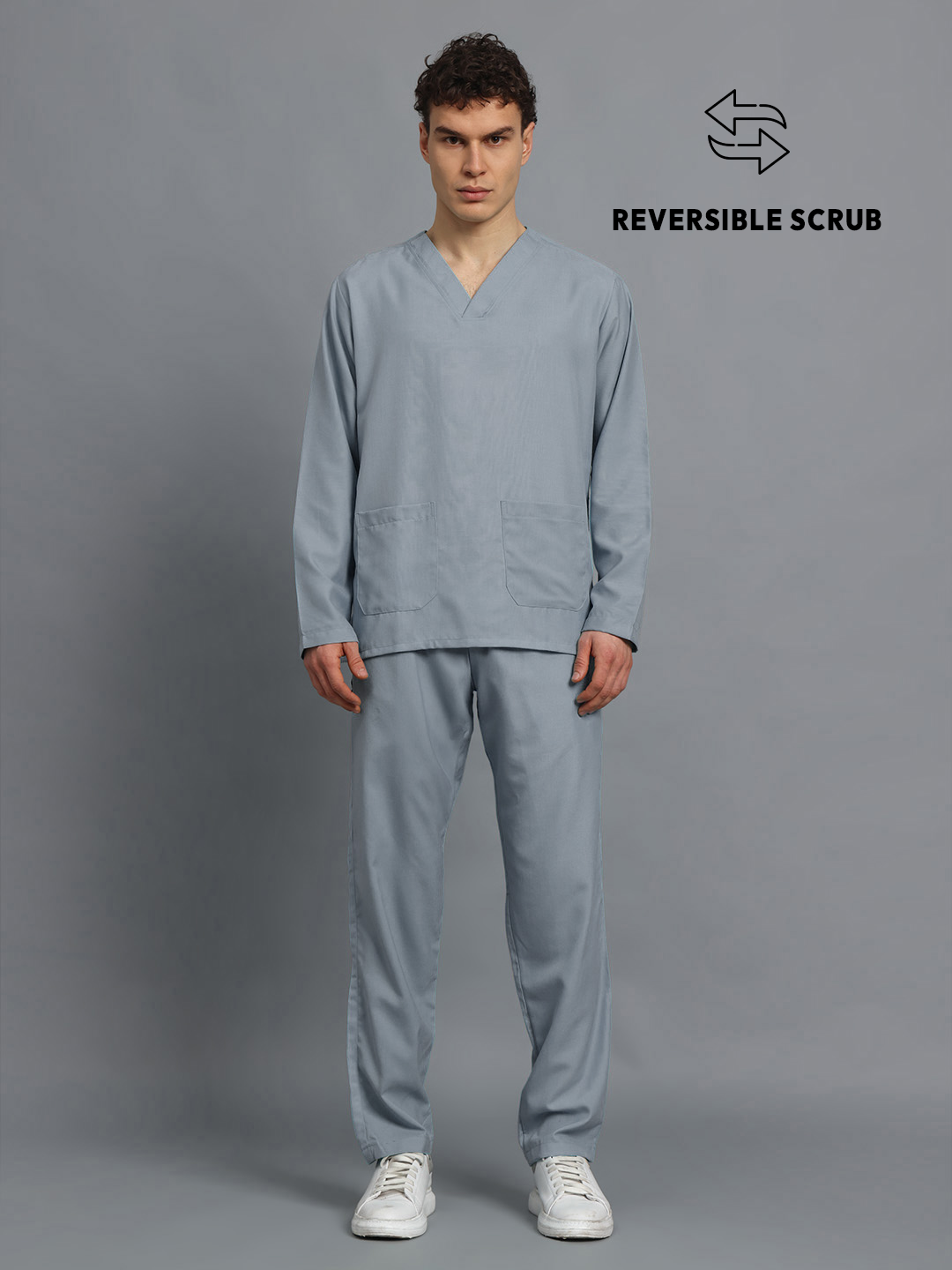 Grey Reversible Full Sleeve Medical Scrubs - Male