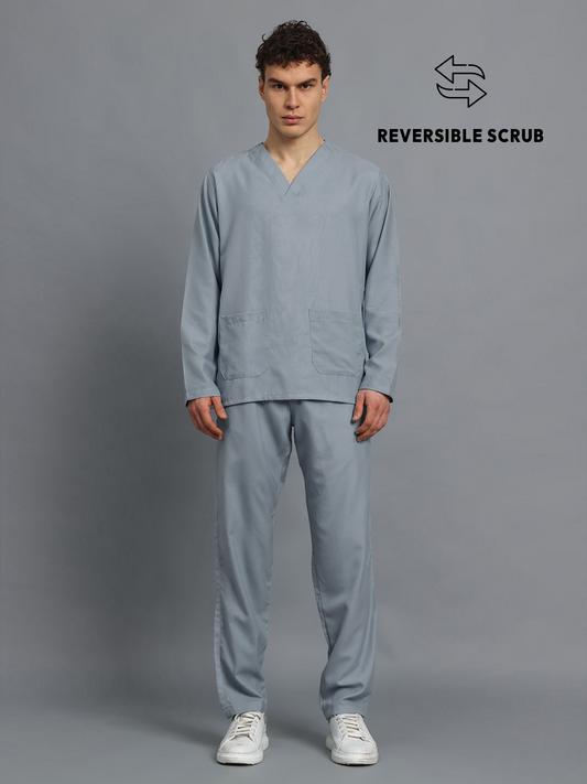 Grey Reversible Full Sleeve Medical Scrubs - Male