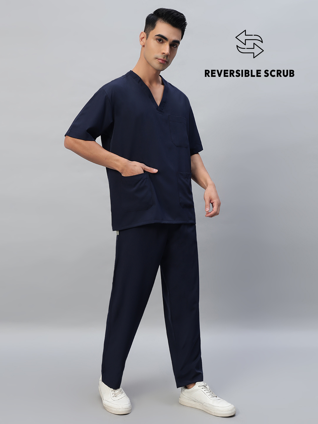 Blue Black Reversible Half Sleeve Medical Scrubs - Male