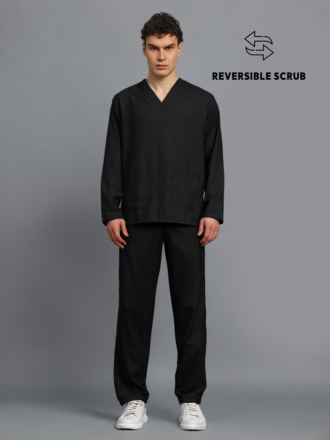 Black Reversible Full Sleeve Medical Scrubs - Male