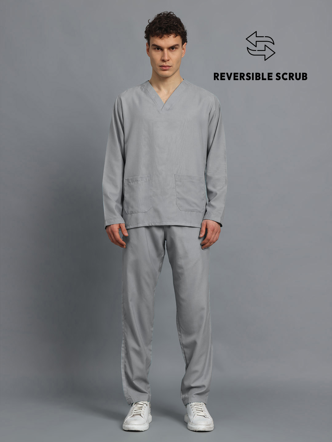 Light Grey Reversible Full Sleeve Medical Scrubs - Male