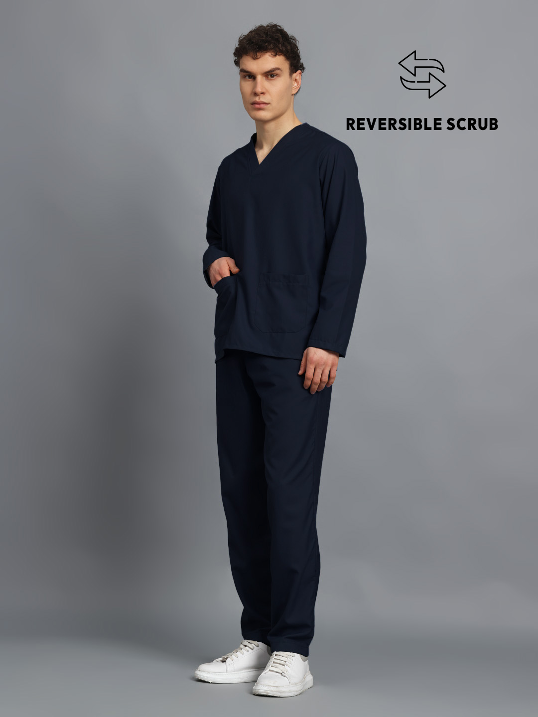 Blue Black Reversible Full Sleeve Medical Scrubs - Male