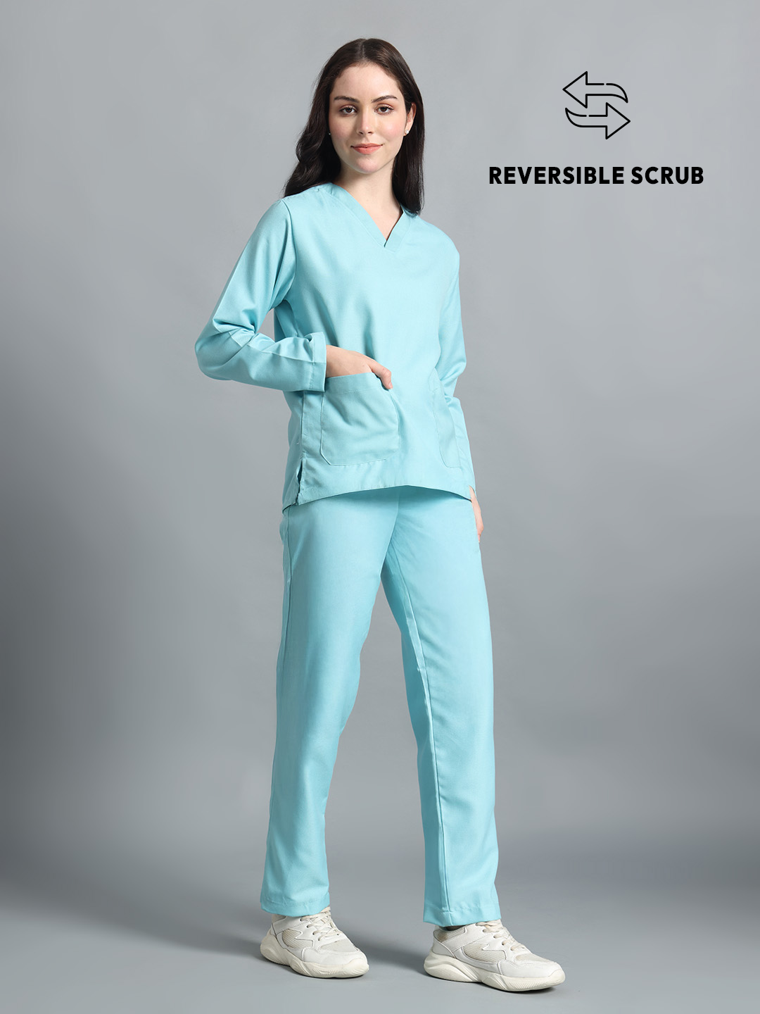 Sea Green Reversible Full Sleeve Medical Scrubs - Female