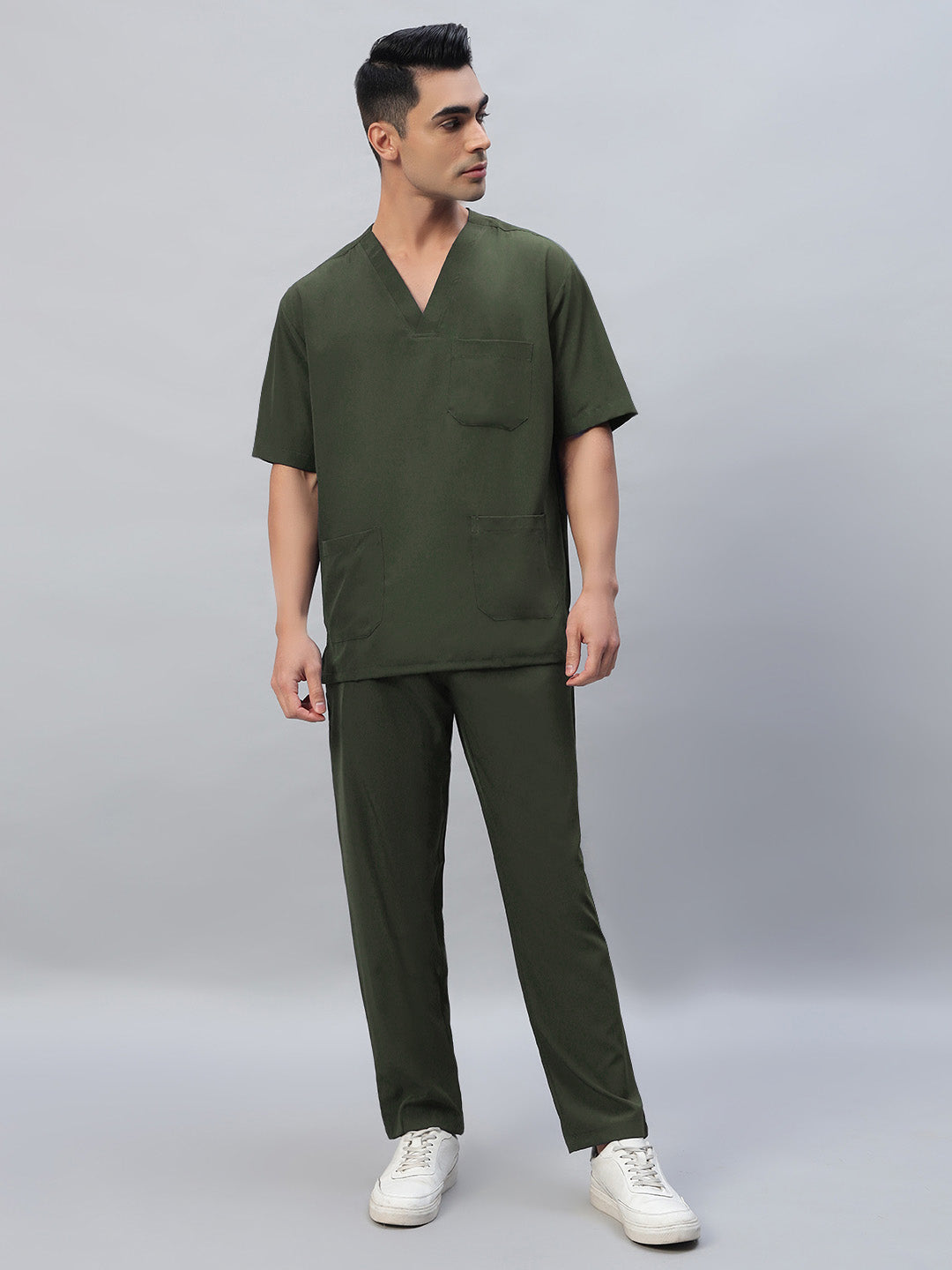 Olive Athleisure Stretch Half Sleeve Medical Scrubs - Male