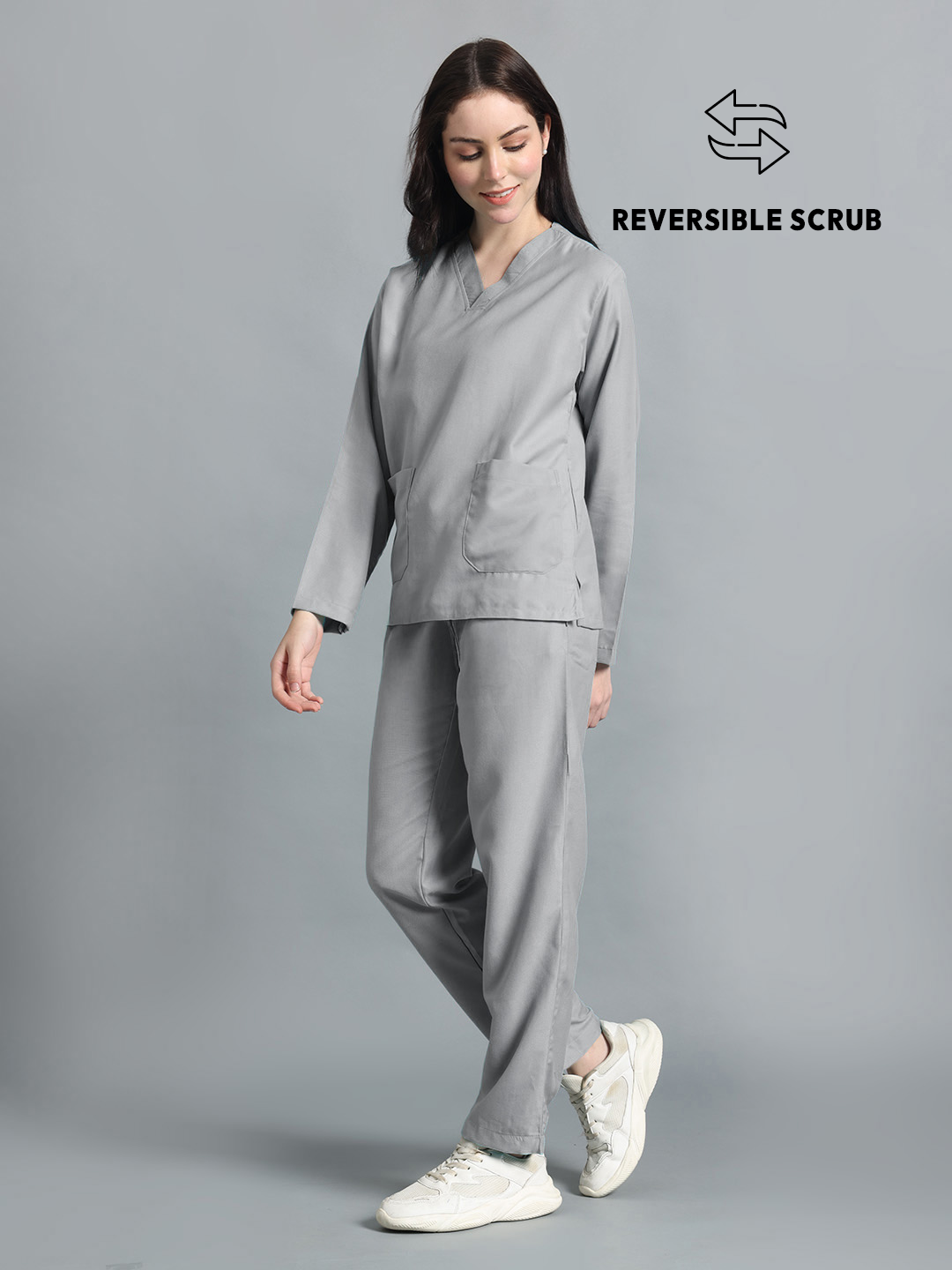 Grey Reversible Full Sleeve Medical Scrubs - Female