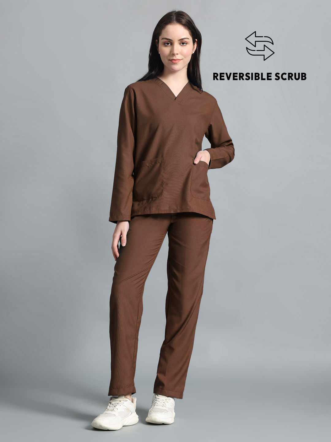 Brown Reversible Full Sleeve Medical Scrubs - Female