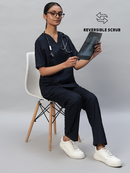 Blue Black Reversible Half Sleeve Medical Scrubs - Female