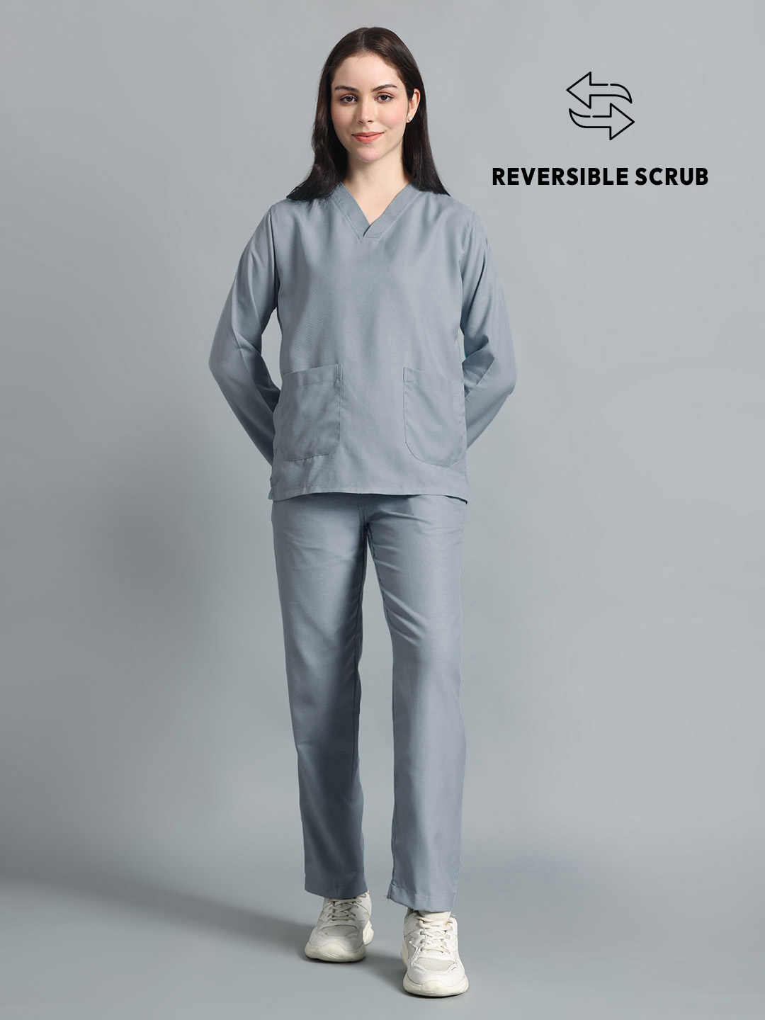 Light Grey Reversible Full Sleeve Medical Scrubs - Female