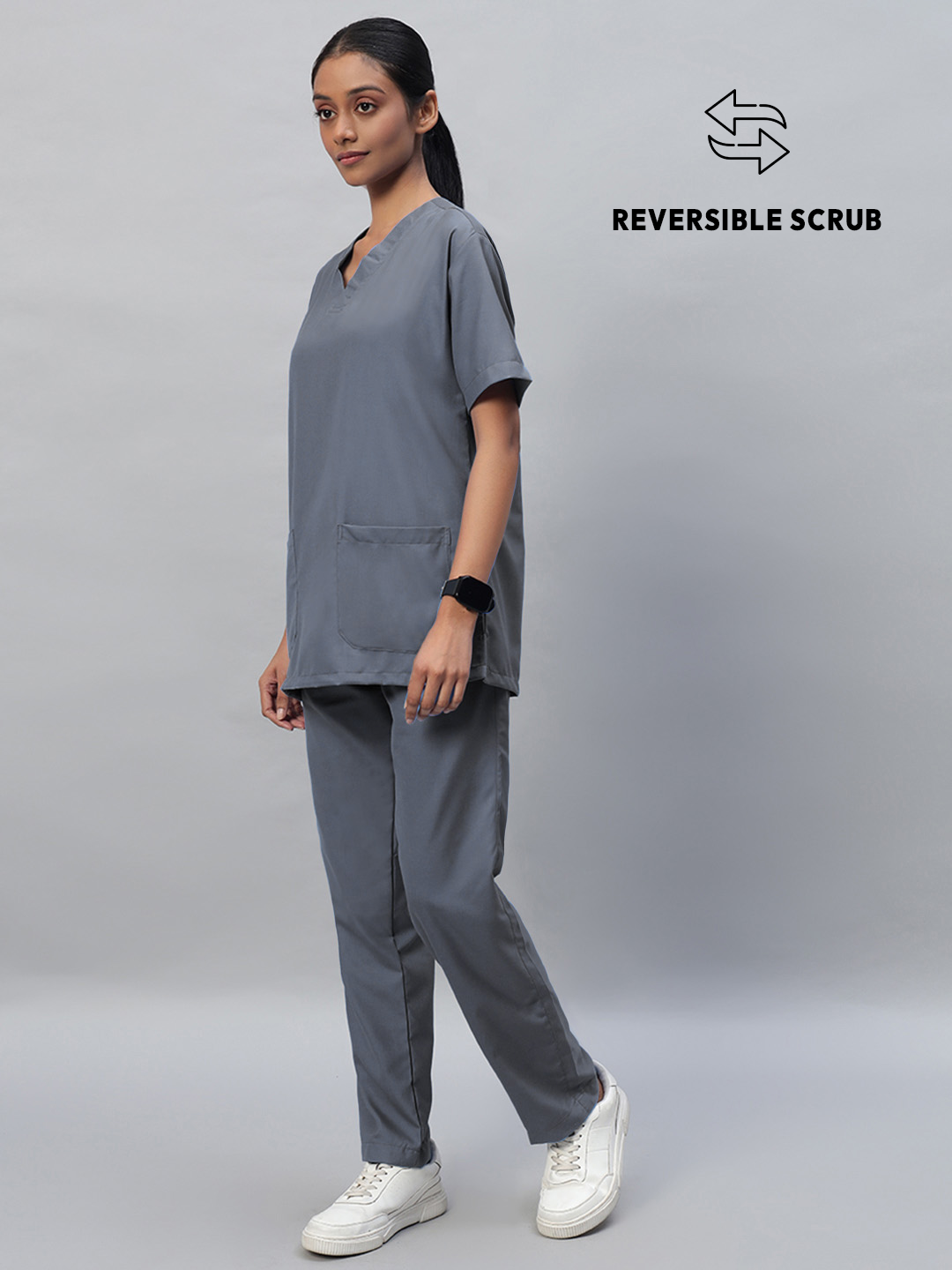 Dark Grey Reversible Half Sleeve Medical Scrubs - Female