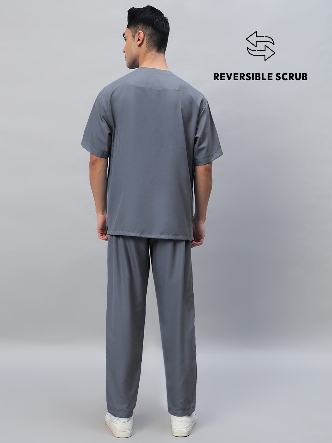 Dark Grey Reversible Half Sleeve Medical Scrubs - Male