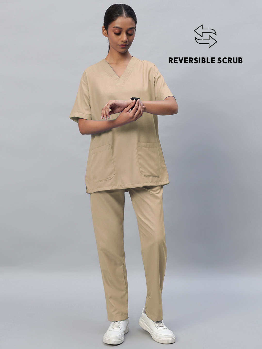 Natural Matte Reversible Half Sleeve Medical Scrubs - Female