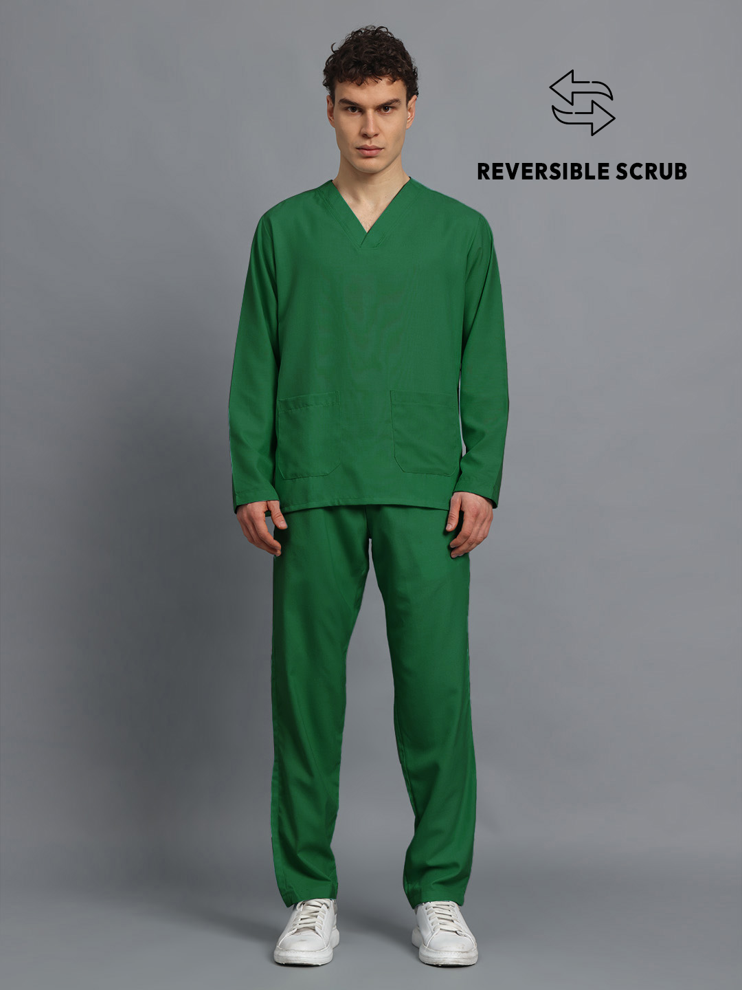 Spinach Green Reversible Full Sleeve Medical Scrubs - Male