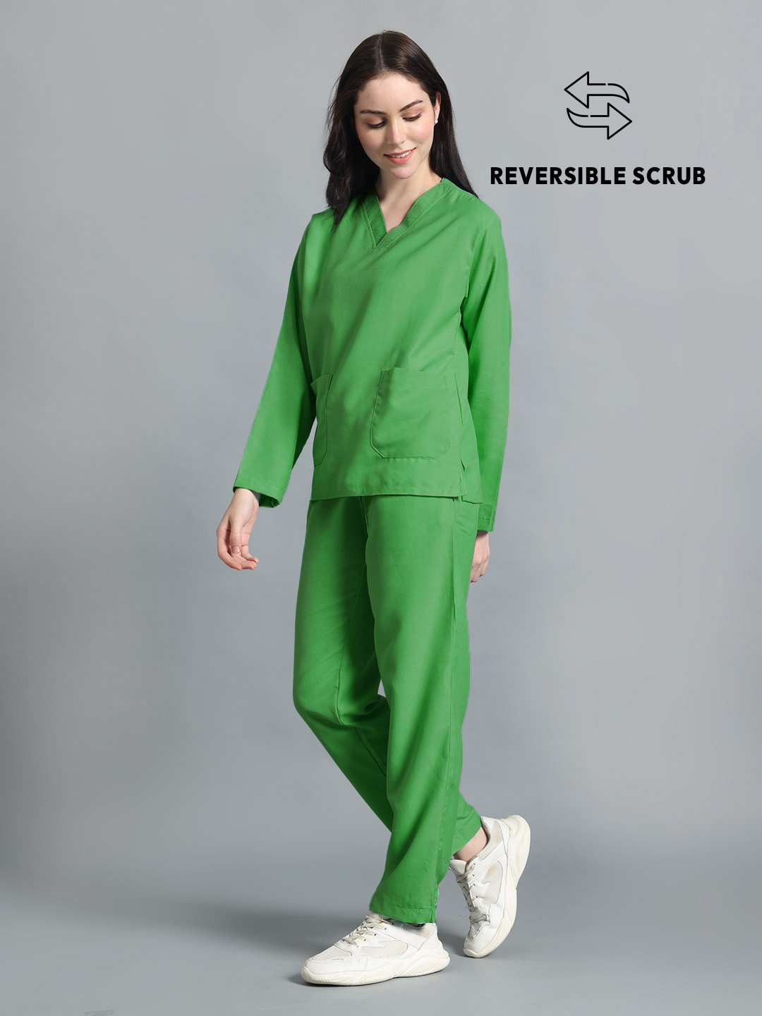 Spinach Green Reversible Full Sleeve Medical Scrubs - Female